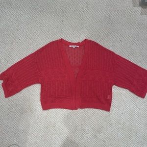 red crocheted oversized shrug